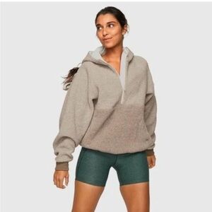 Outdoor Voices Mega Fleece Wool Blend Half Zip Hoodie Oatmeal Amber XS